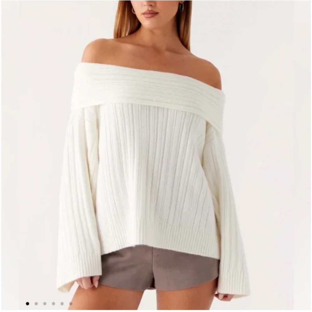 peppermayo off shoulder white sweater